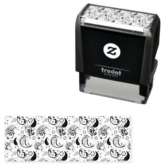 Black & White Paisley Pattern –Elegant Textile Art Zelfinktende Stempel (In situ)