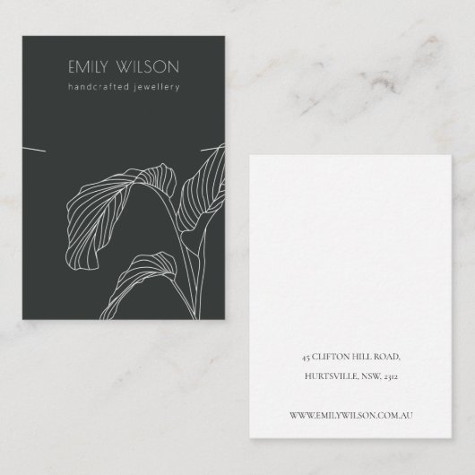 Black White Palm Leaf Sketch Band Ketting Display Visitekaartje (Voorkant / Achterkant)