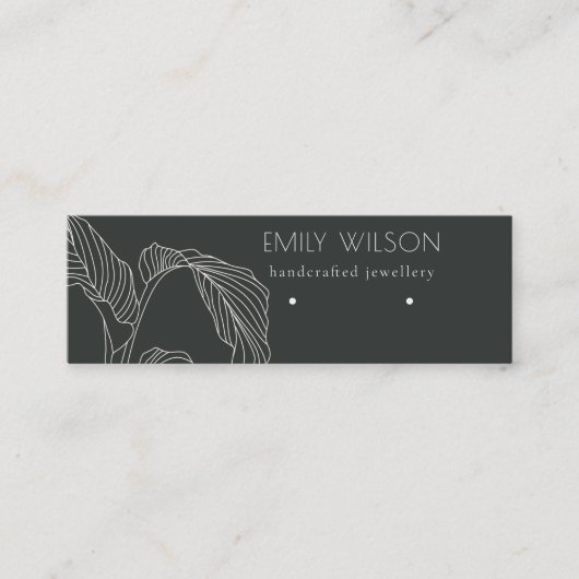 Black White Palm Leaf Sketch Stud Veroorbaar beeld Mini Visitekaartje (Voorkant)