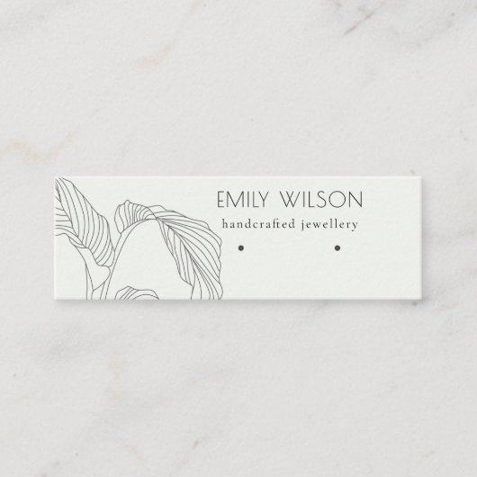 Black White Palm Leaf Sketch Stud Veroorbaar beeld Mini Visitekaartje (Voorkant)
