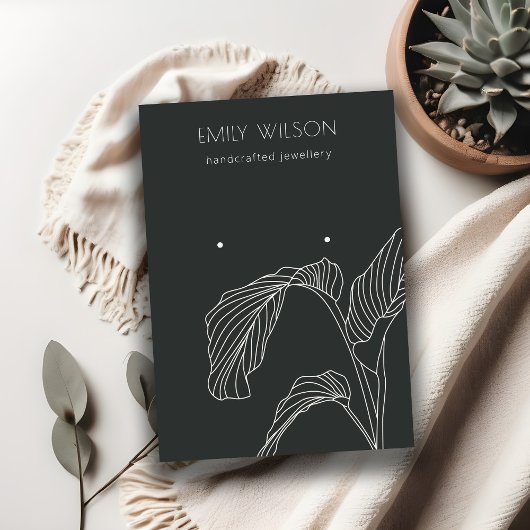 Black White Palm Leaf Sketch Stud Veroorbaar beeld Visitekaartje