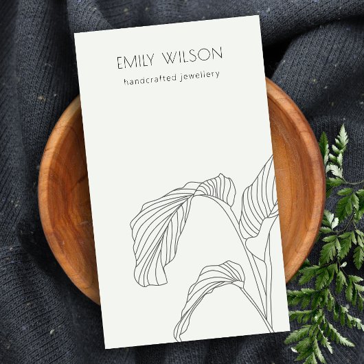 Black White Palm Leafy Sketch Jewelry Display Visitekaartje