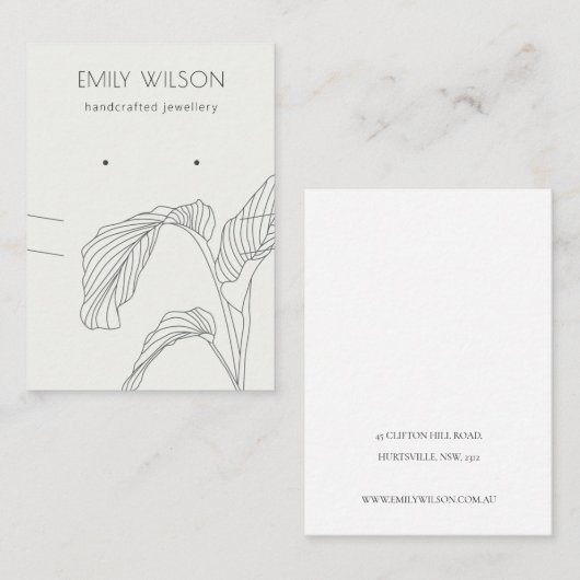Black White Palm Leaves Sketch Earring Ketting Visitekaartje (Voorkant / Achterkant)