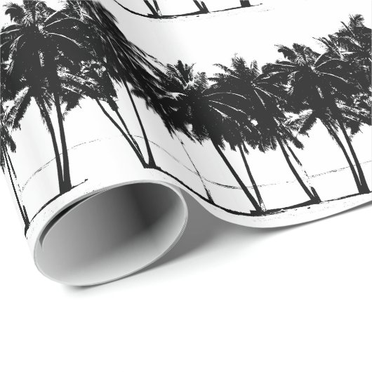 Black White Palm Trees Silhouette Cadeaupapier (Rol Hoek)