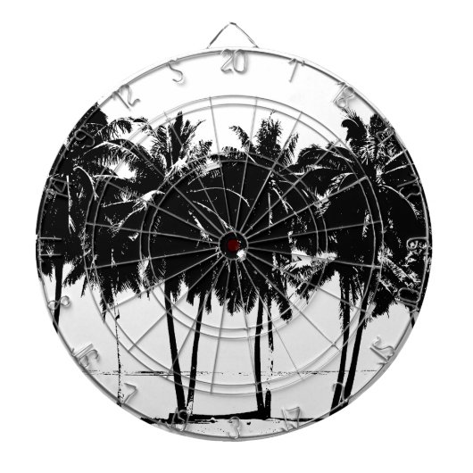 Black White Palm Trees Silhouette Dartbord (Voorkant)