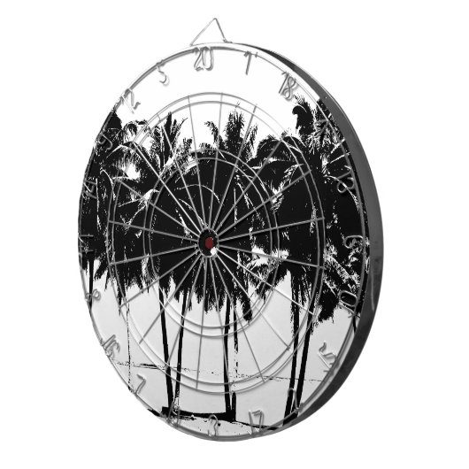 Black White Palm Trees Silhouette Dartbord (Voorkant Rechts)