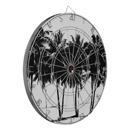 Black White Palm Trees Silhouette Dartbord (Voorkant Links)