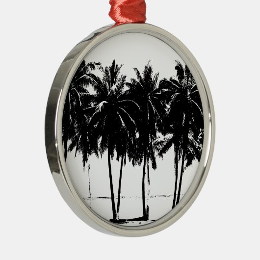 Black White Palm Trees Silhouette Metalen Ornament (Rechts)