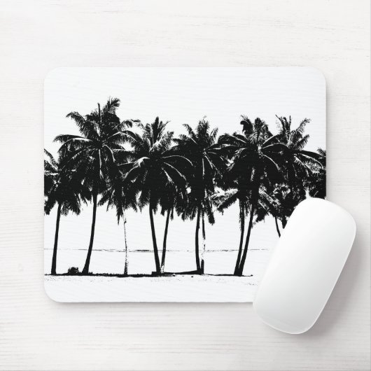 Black White Palm Trees Silhouette Muismat (Met muis)