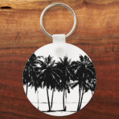 Black White Palm Trees Silhouette Sleutelhanger (Voorkant)