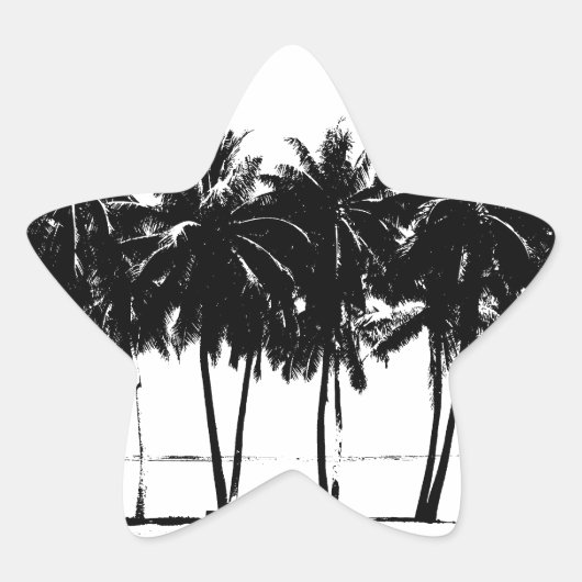 Black White Palm Trees Silhouette Ster Sticker (Voorkant)