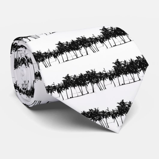 Black White Palm Trees Silhouette Stropdas (Opgerold)