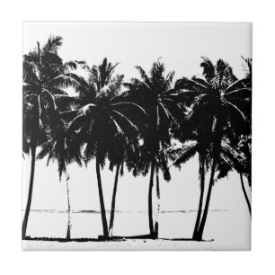 Black White Palm Trees Silhouette Tegeltje