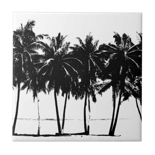 Black White Palm Trees Silhouette Tegeltje (Voorkant)