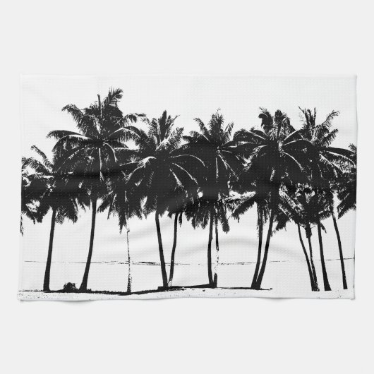 Black White Palm Trees Silhouette Theedoek (Horizontaal)