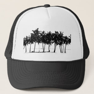Black White Palm Trees Silhouette Trucker Pet