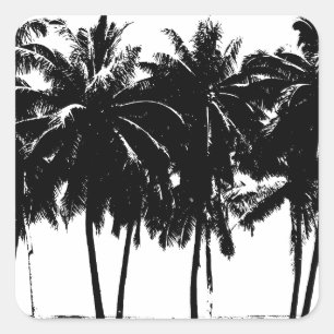 Black White Palm Trees Silhouette Vierkante Sticker