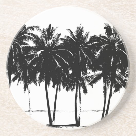 Black White Palm Trees Silhouette Zandsteen Onderzetter (Voorkant)