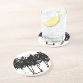 Black White Palm Trees Silhouette Zandsteen Onderzetter (Zijkant)