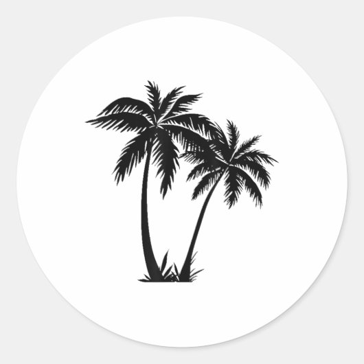 Black White Palm Trees Summer Sun Beach Women Mann Ronde Sticker (Voorkant)
