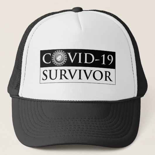 Black White Pandemic Coronavirus Covid-19 Survivor Trucker Pet (Voorkant)