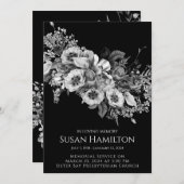 Black & White Pansy Uitvaart Memorial Aankondiging (Voorkant / Achterkant)