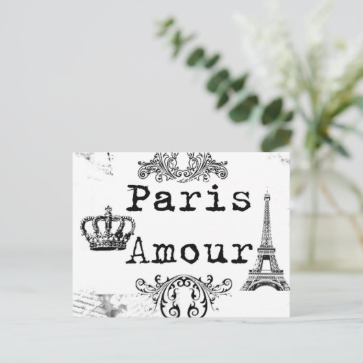 Black White Paris Amour Eiffel Tower Briefkaart (Staand voorkant)