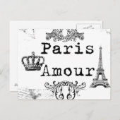 Black White Paris Amour Eiffel Tower Briefkaart (Voorkant / Achterkant)