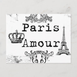 Black White Paris Amour Eiffel Tower Briefkaart