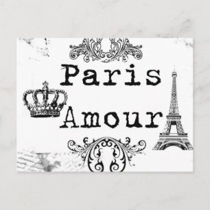  Black White Paris Amour Eiffel Tower Briefkaart