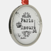  Black White Paris Amour Eiffel Tower Metalen Ornament (Rechts)