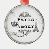  Black White Paris Amour Eiffel Tower Metalen Ornament (Voorkant)