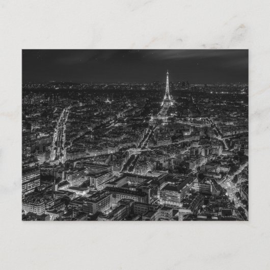 Black White Paris City Night Eiffel Tower Travel Briefkaart (Voorkant)