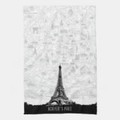  Black White Paris Eiffel Tower Add Name Theedoek (Verticaal)