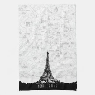  Black White Paris Eiffel Tower Add Name Theedoek