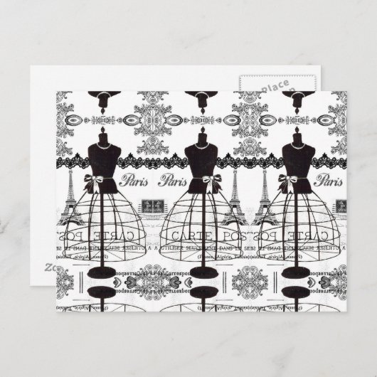 Black White Paris Mode Mannequin Briefkaart (Voorkant / Achterkant)