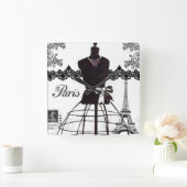 Black White Paris Mode Mannequin Vierkante Klok (Huis)