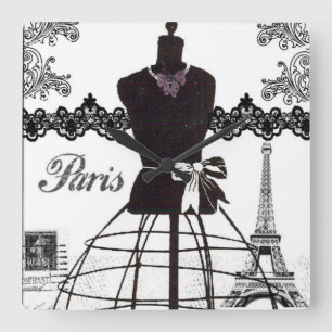 Black White Paris Mode Mannequin Vierkante Klok