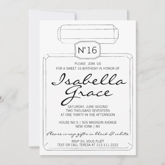 Black & White PARIS Theme SWEET SIXTEEN 16 PARTIJ Kaart (Voorkant)