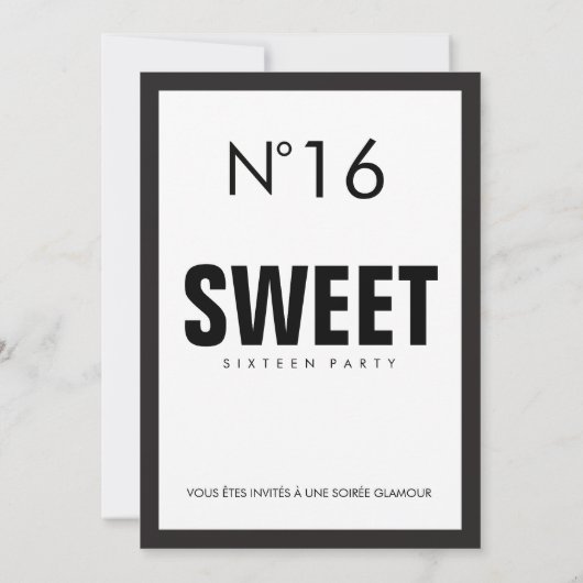 Black & White PARIS Theme SWEET SIXTEEN 16 PARTIJ Kaart (Achterkant)