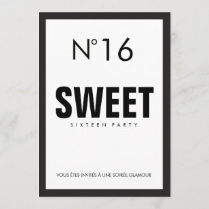 Black & White PARIS Theme SWEET SIXTEEN 16 PARTIJ Kaart