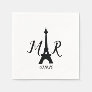 Black White Paris Tower Wedding Logo Servet