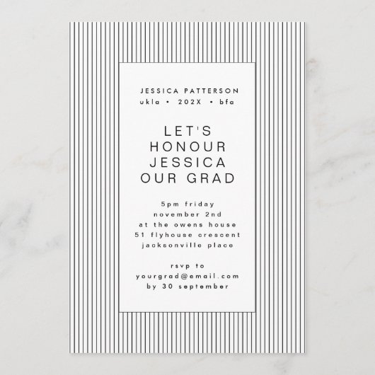 Black White Party Afstuderen bewerkbaar Afstuderen Aankondiging (Achterkant)