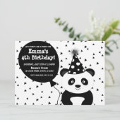 Black & White Party als een Panda Birthday Invite Kaart (Staand voorkant)