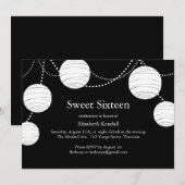 Black & White Party Lantaarn Sweet 16 Uitnodiging (Voorkant / Achterkant)
