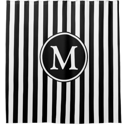 Black White Pattern Striped Monogramed Douchegordijn (Voorkant)