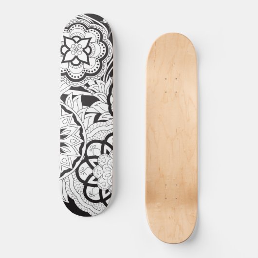 black&white  pattern with mandalas skateboard (Voorkant)
