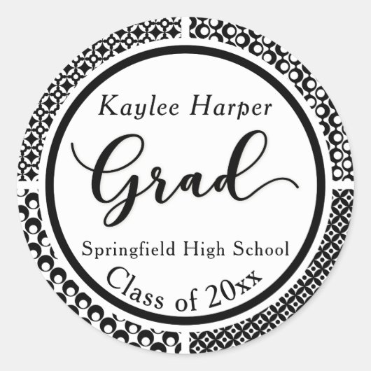 Black & White Patterns Afstuderen 2 Ronde Sticker (Voorkant)