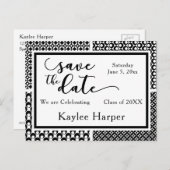 Black & White Patterns Afstuderen Save the Date Aankondigingskaart (Voorkant / Achterkant)