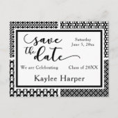 Black & White Patterns Afstuderen Save the Date Aankondigingskaart (Voorkant)